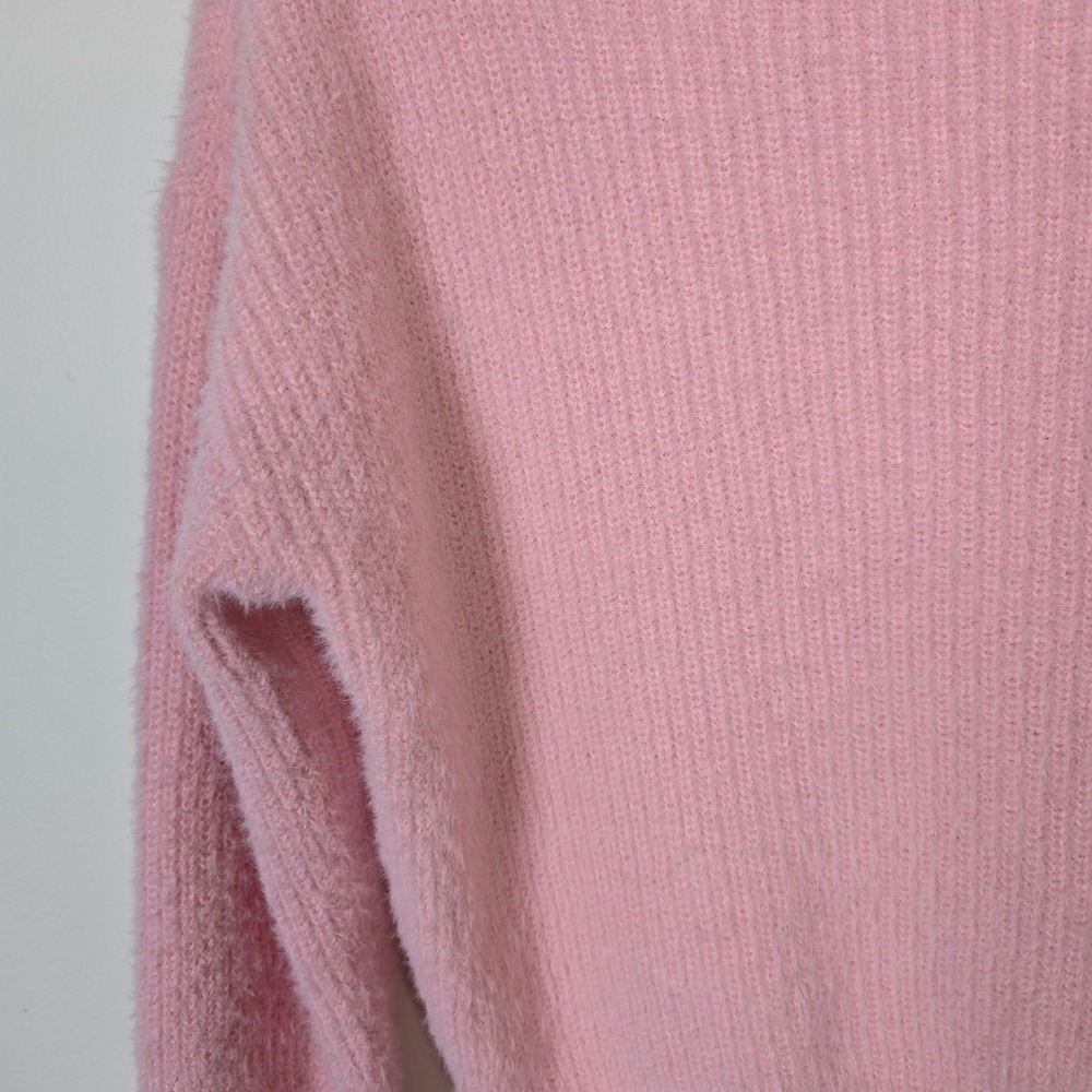 Abound Pink Fuzzy Boat Neck Cropped Pullover Sweater Small Ribbed Knit Soft S - Picture 3 of 5